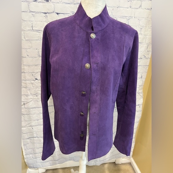 CHICO'S Revisable Purple/ Black Blazer/ Leather Jacket - Picture 1 of 6
